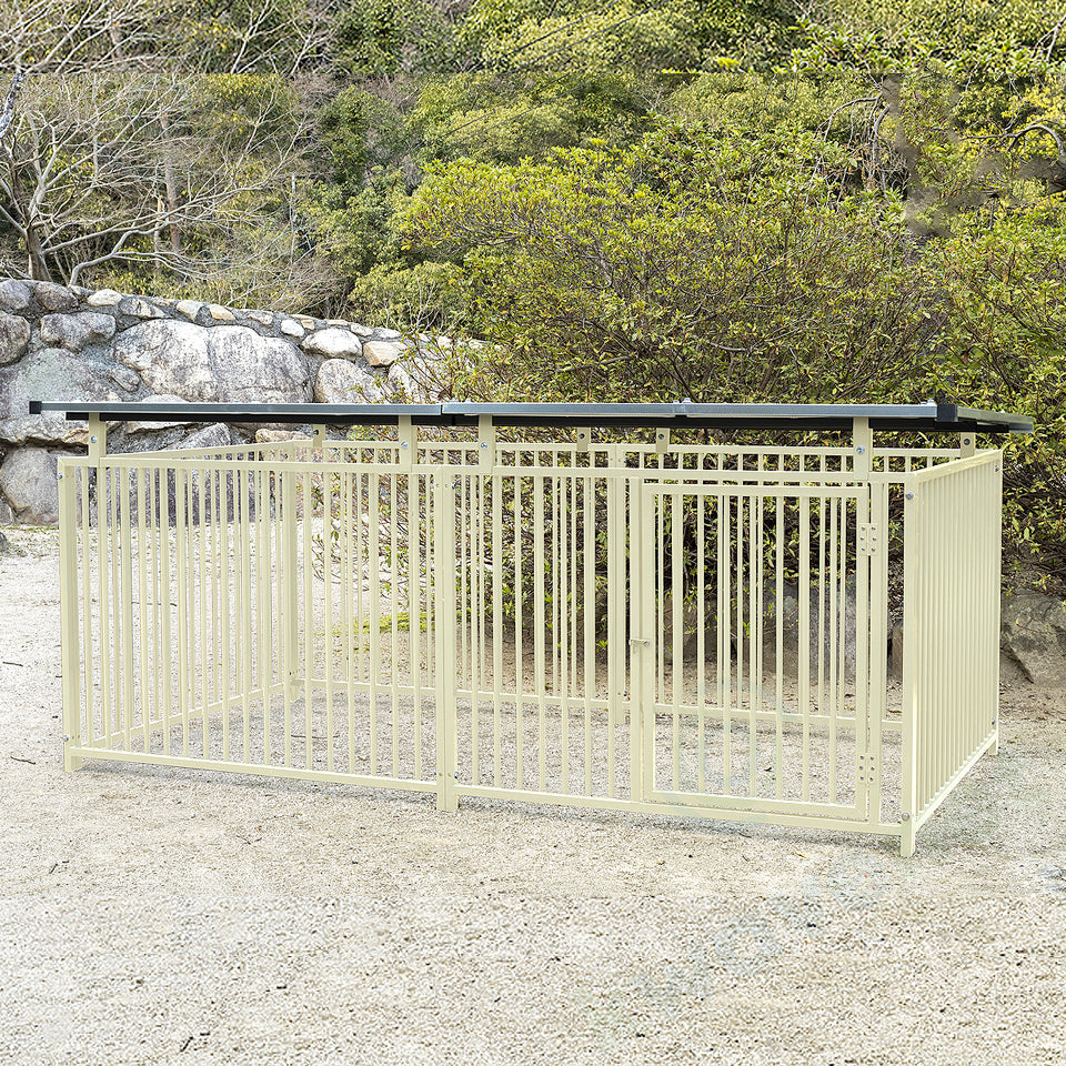 屋外用 犬用サークル・ケージ スチール製（アイボリー）パネル6枚/高さ900mm【屋根付き】［代金引換：不可］